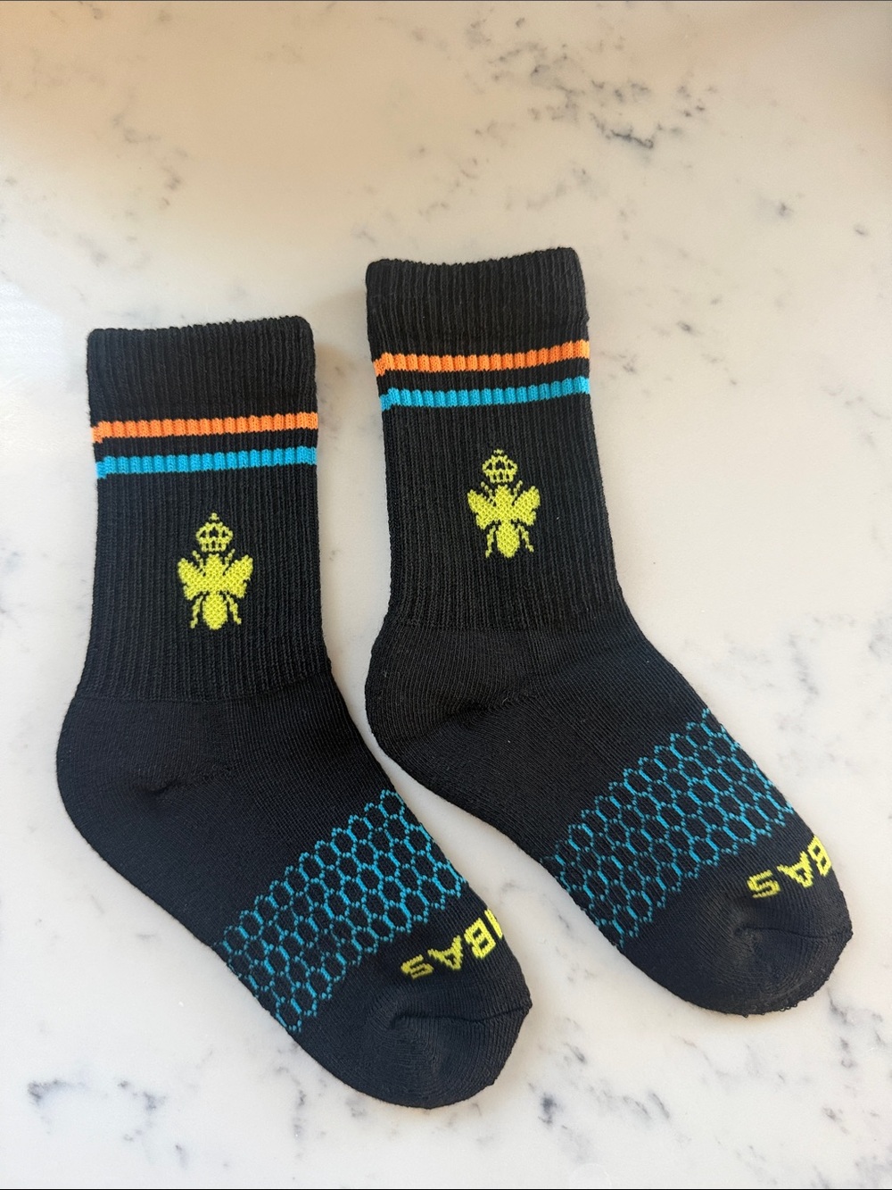 Bombas Kids Black Crew Socks Size XS Bee Striped NWOT